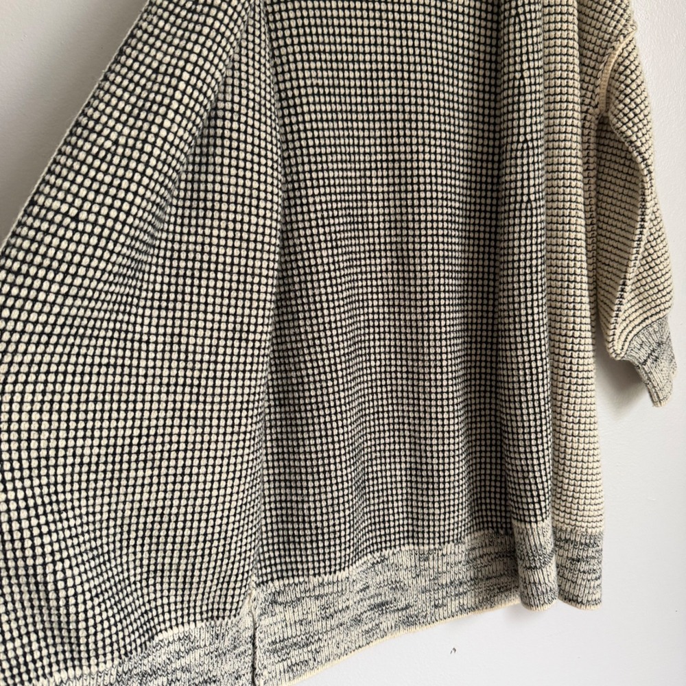 Textured Waffle Knit Longline Open Front Cardigan Sweater Black Cream XL - Picture 3 of 5